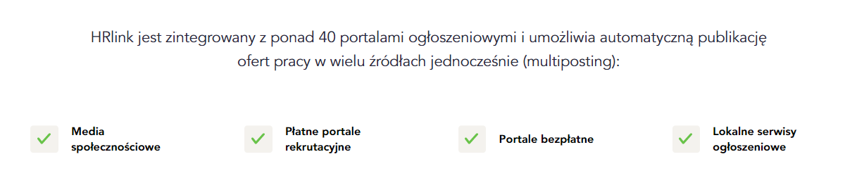 HRlink jest zintegrowany z ponad 40 portalami ogłoszeniowymi 